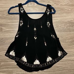 Free People Beaded Black Tank Top with Sequins